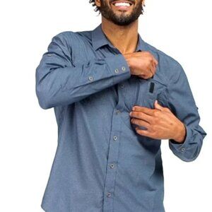 Prana Citadel Long Sleeve Travel Shirt Roll Tab Sleeves Blue size Medium